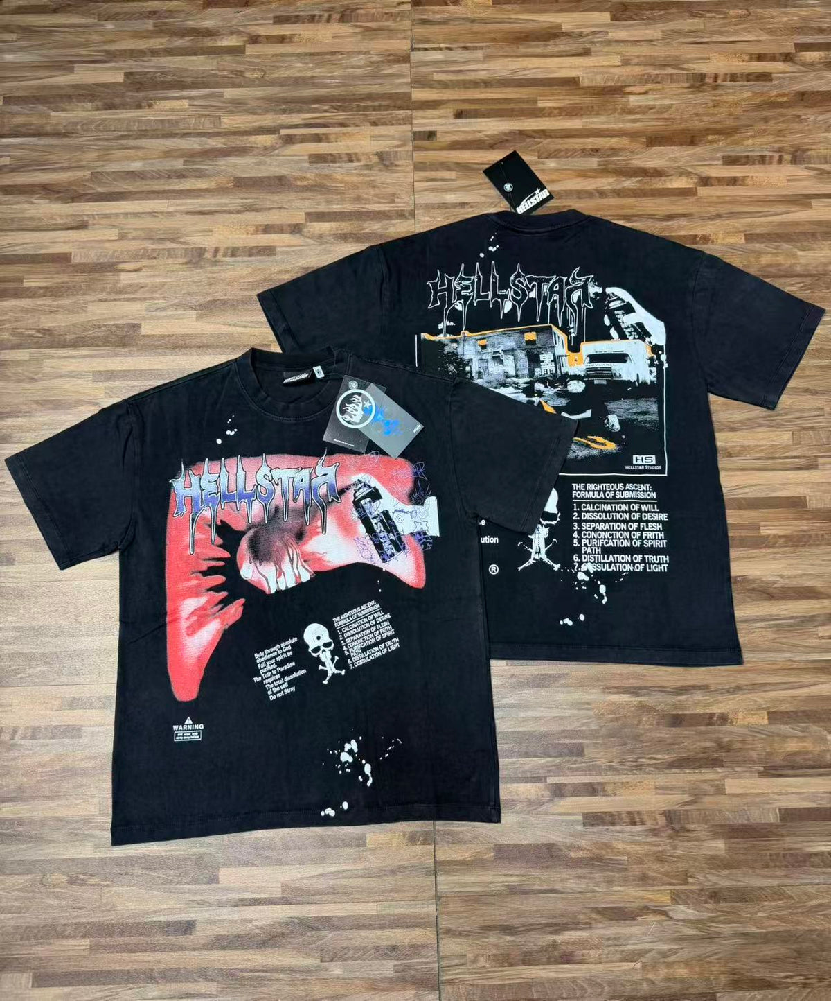 HS8019 Hellstar Abstract Flame Graphic Heavyweight T‑Shirt