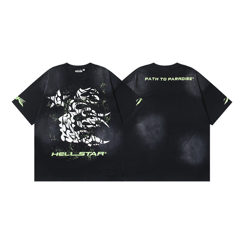HS8017 Hellstar Abstract Flame Graphic Heavyweight T‑Shirt