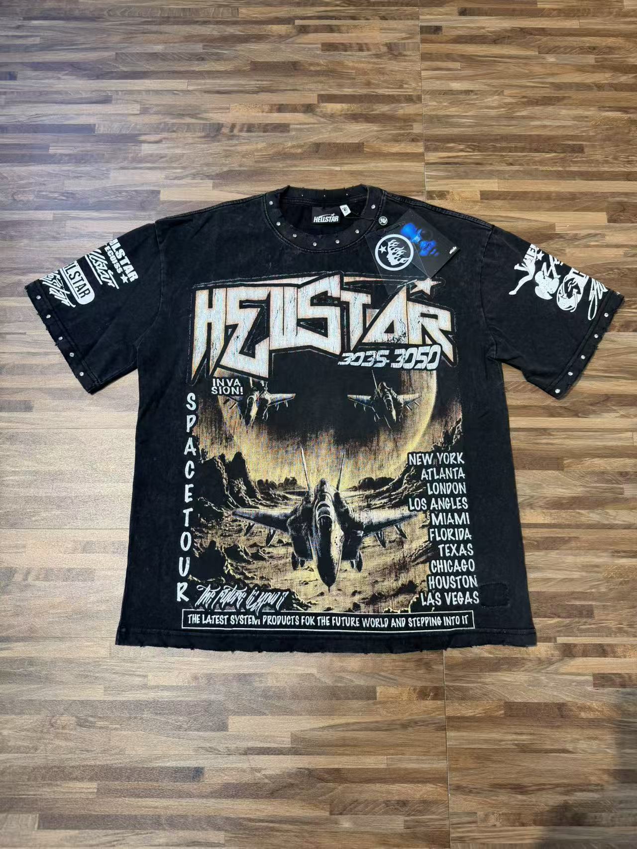 HS8003Hellstar Powered By The Star Retro Print T‑Shirt
