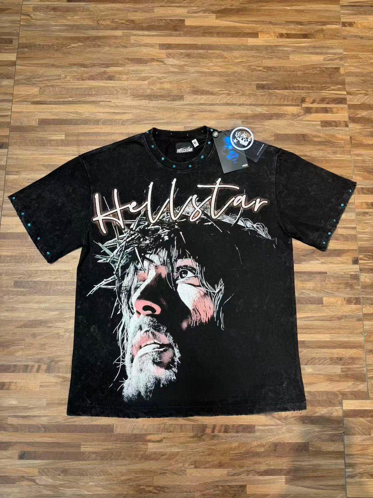 HS8019 Hellstar Abstract Flame Graphic Heavyweight T‑Shirt