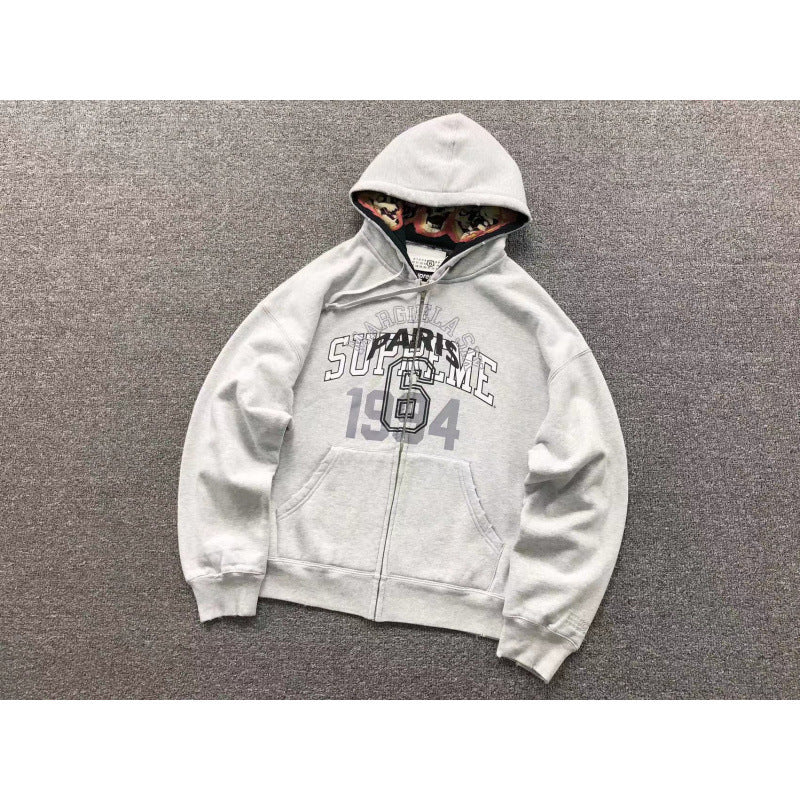 Sup Box Logo Zip Up Hoodie, Heavyweight Fleece Unisex Street Jacket